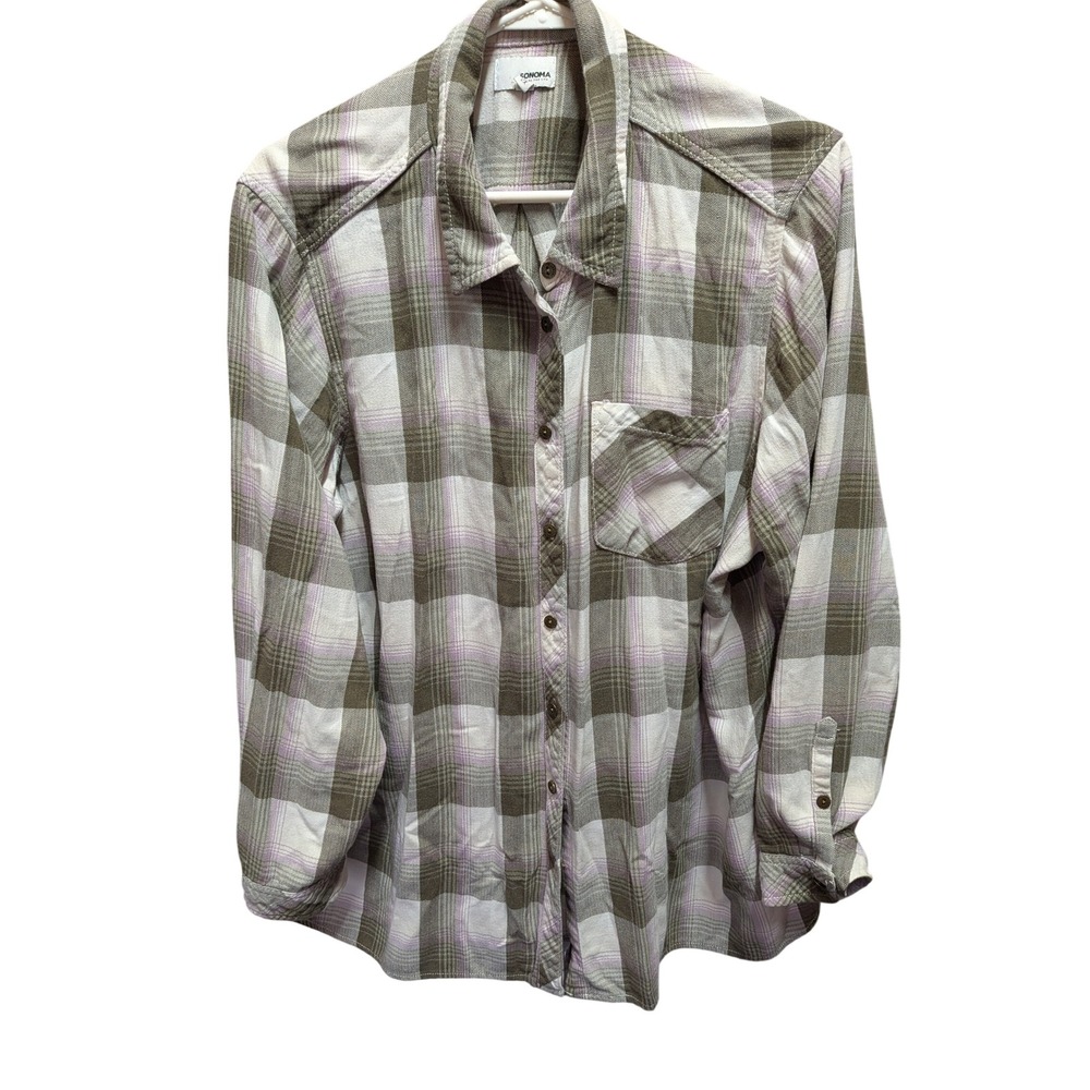 Sonoma Goods for Life Womens 2X Plaid Flannel Button‎ Down Shirt Olive Lavender